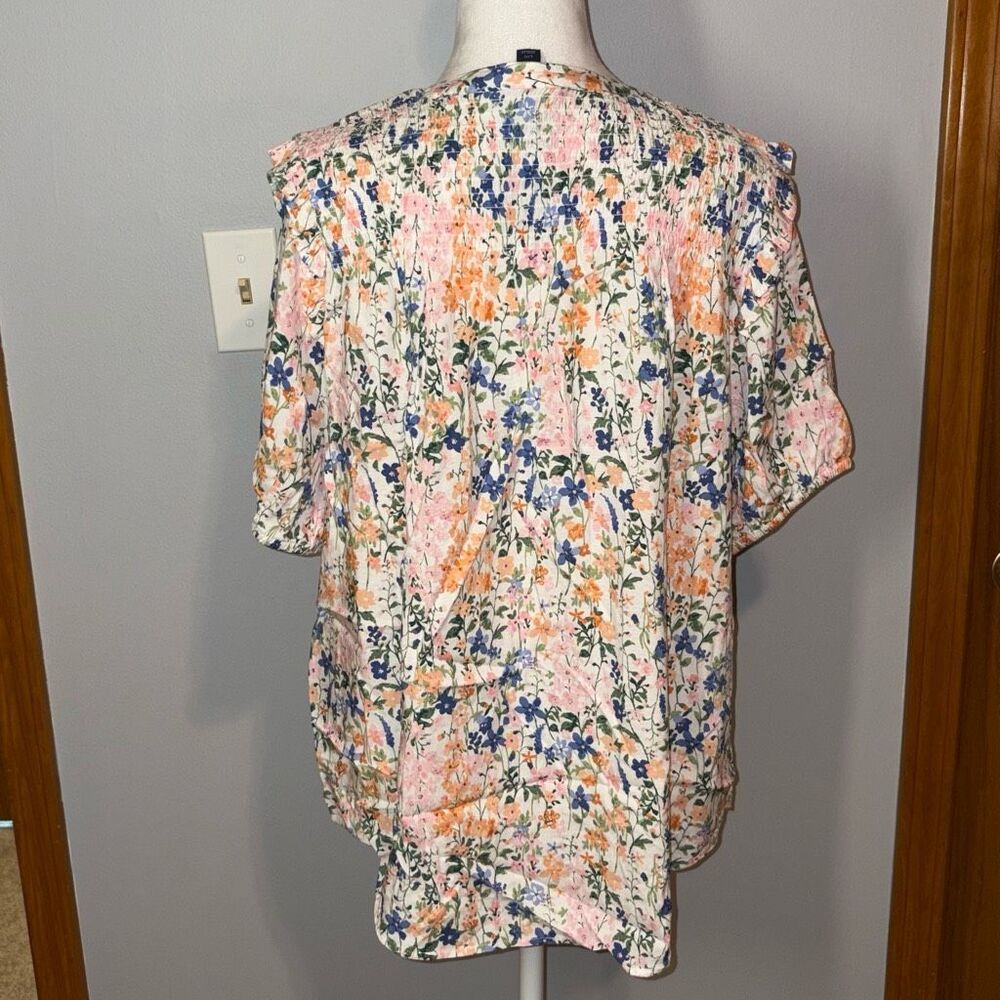 Tommy Hilfiger short sleeve smocked‎ yoke top v-neck floral size L NEW - Picture 5 of 9